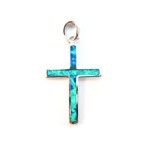 Blue Opal Inlaid Silver Cross Pendant